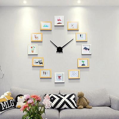 DIY veggklokke med 12 fotorammer