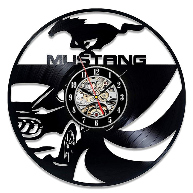 Ford Mustang bil vinylplate veggklokke