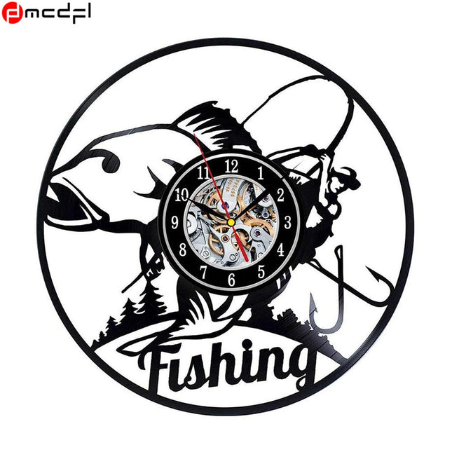 Vinyl veggklokke for fiskeentusiaster