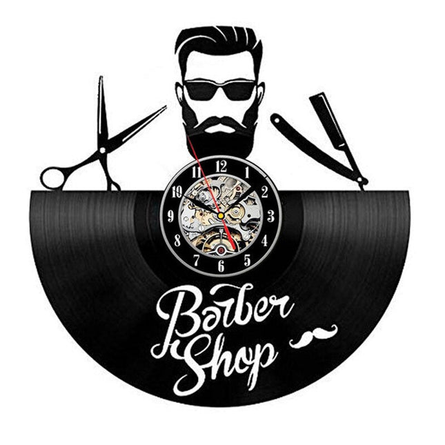 Barbershop dekor vinylplate veggklokke frisør