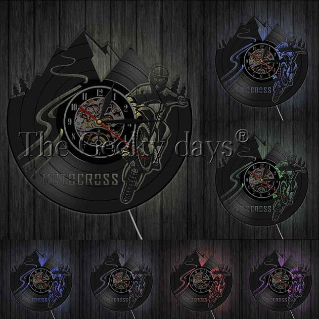 Veggklokke med motorsykkel motiv vinylplate