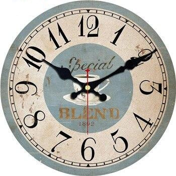 Rund vintage veggklokke med verdenskart