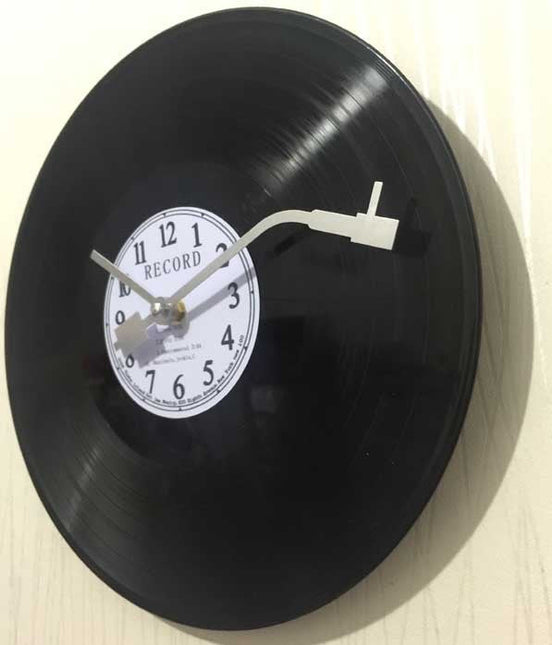 Retro platespiller design vinyl veggklokke