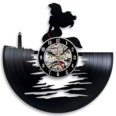 Den lille havfruen vinyl veggklokke