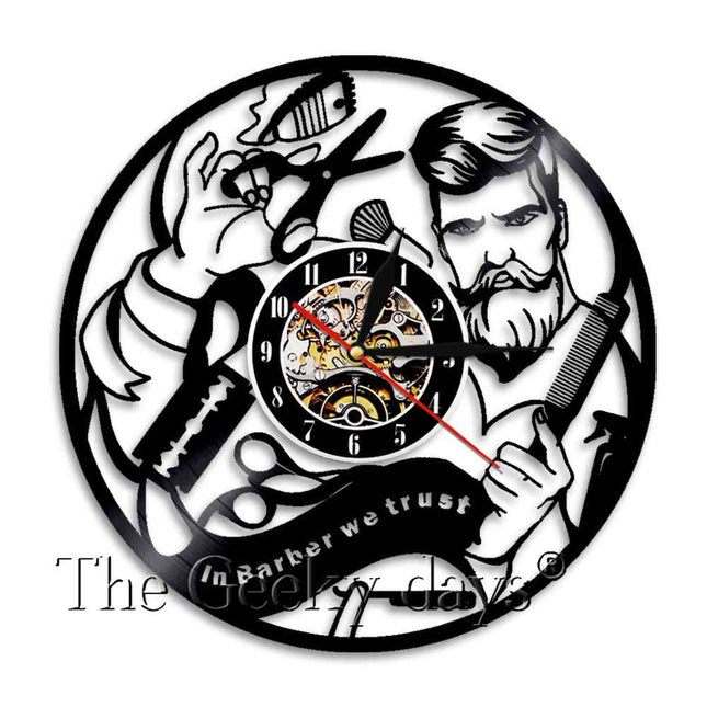 Barber Shop vinylklokke til salongdekor