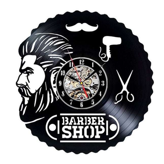 Barbershop dekor vinylplate veggklokke frisør