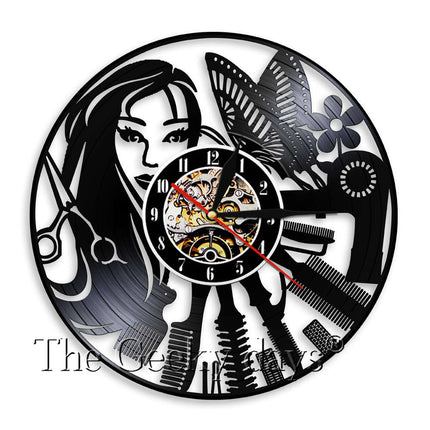 Barber Shop vinylklokke til salongdekor