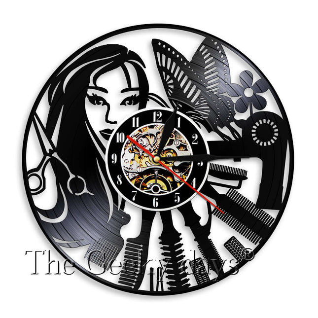 Barber Shop vinylklokke til salongdekor