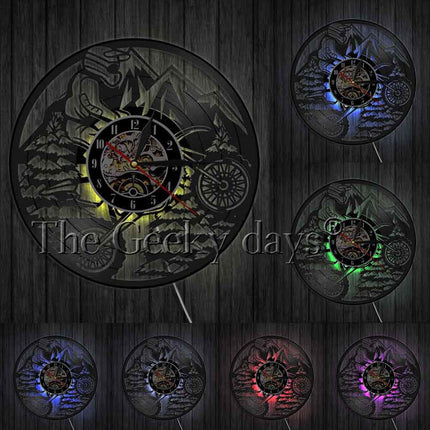 Veggklokke med motorsykkel motiv vinylplate