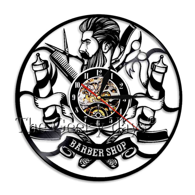 Barber Shop vinylklokke til salongdekor
