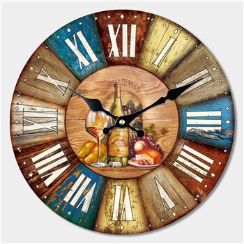 Vintage veggklokke i tre, patchwork