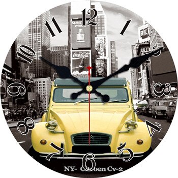 Vintage veggklokke med Paris og bilmotiv