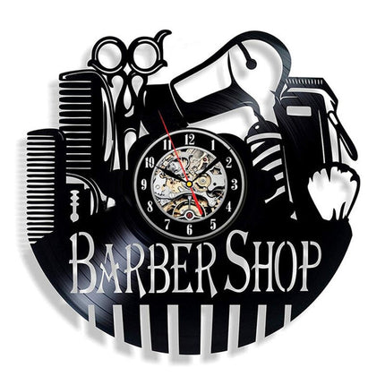 Barbershop dekor vinylplate veggklokke frisør