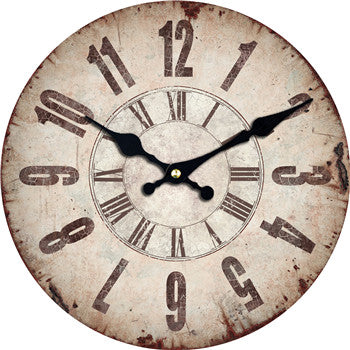 Rustikk vintage veggklokke med slitt utseende