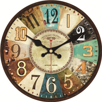 Vintage veggklokke i tre, patchwork