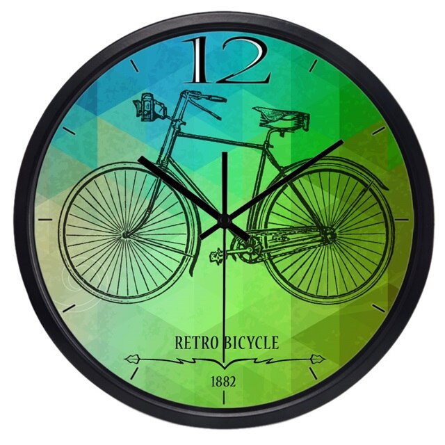 Rund vintage veggklokke med retro sykkelmotiv