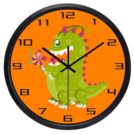 Oransje barneklokke med dinosaurmotiv