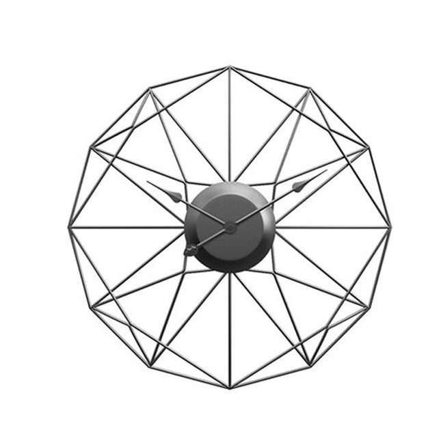 Geometrisk veggklokke i svart metalltråd