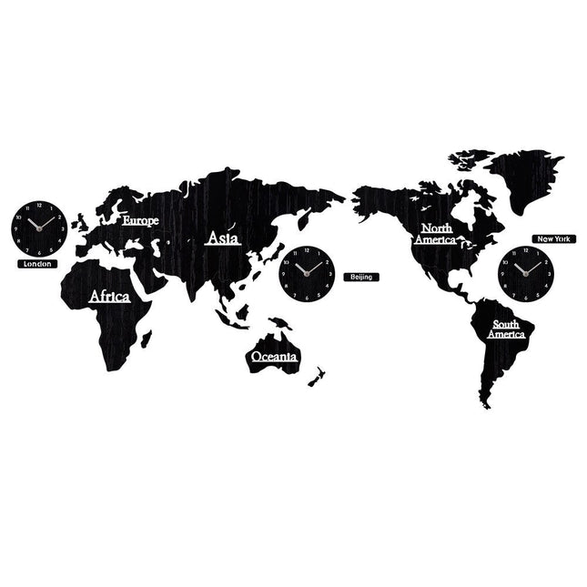 Verdenskart veggklokke i tre med tidssoner