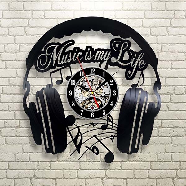 Vinylklokke med hodetelefoner for DJ