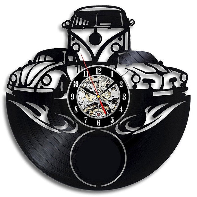 Retro biler vinylplate veggklokke dekor