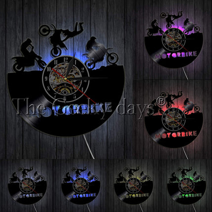 Veggklokke med motorsykkel motiv vinylplate