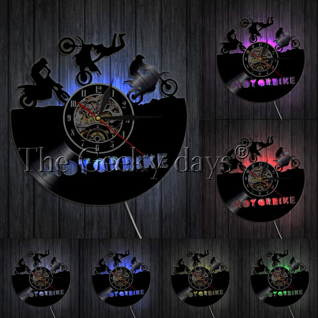 Veggklokke med motorsykkel motiv vinylplate