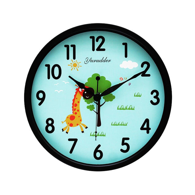 Rund veggklokke med sjiraff for barn