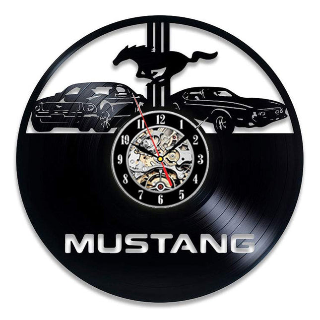 Ford Mustang bil vinylplate veggklokke