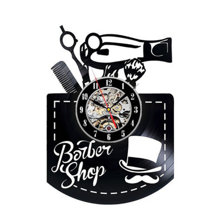 Barbershop dekor vinylplate veggklokke frisør