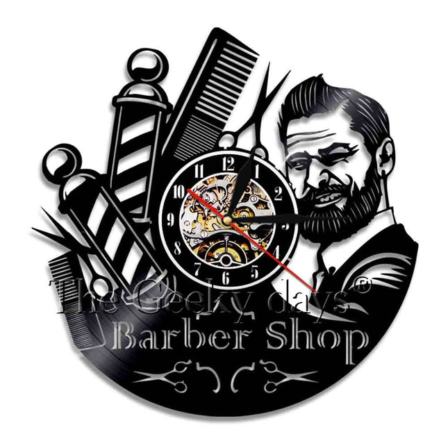 Barber Shop vinylklokke til salongdekor