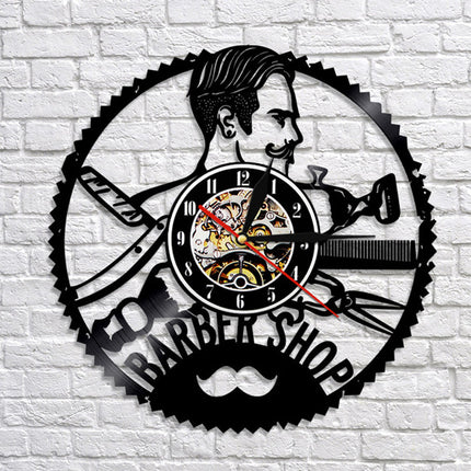 Barbershop dekor vinylplate veggklokke frisør
