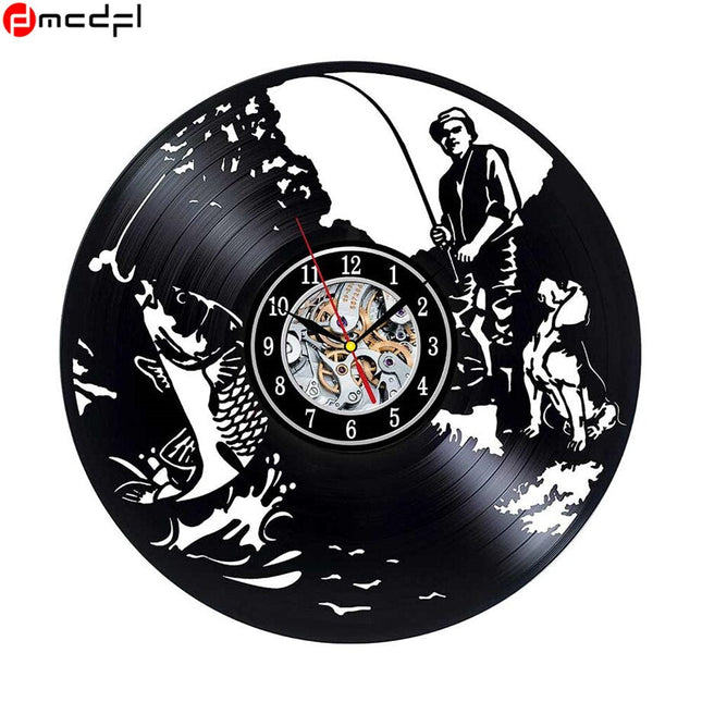 Vinyl veggklokke for fiskeentusiaster