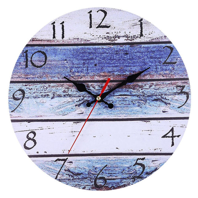 Fargerik vintage veggklokke med plankemotiv