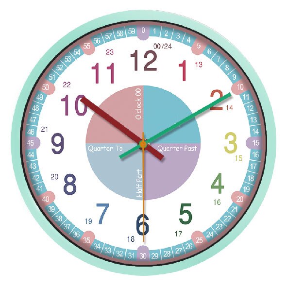 Pedagogisk veggklokke for å lære klokken