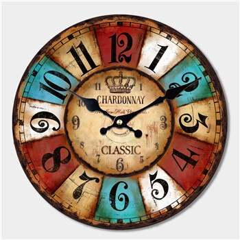 Vintage veggklokke i tre, patchwork