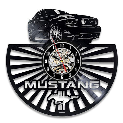 Ford Mustang bil vinylplate veggklokke