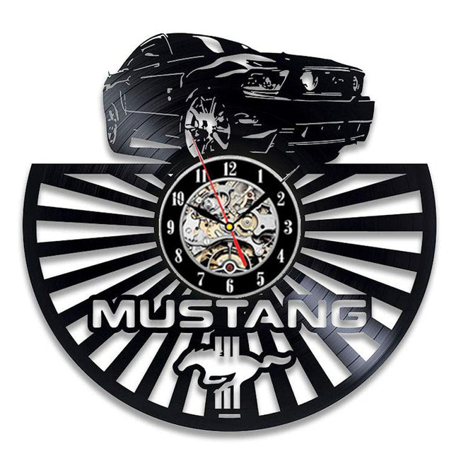 Ford Mustang bil vinylplate veggklokke