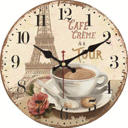 Vintage kjøkkenklokke med Paris kafé-motiv