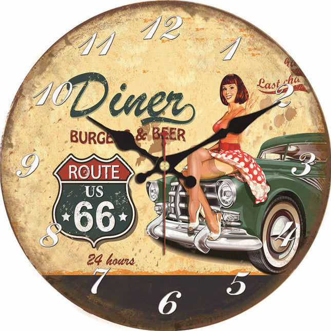 Retro amerikansk veggklokke i pin-up stil