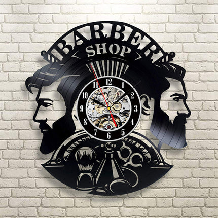Barbershop dekor vinylplate veggklokke frisør