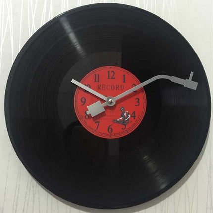 Retro platespiller design vinyl veggklokke
