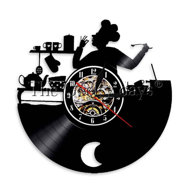 Vinylplate veggklokke med kokk motiv