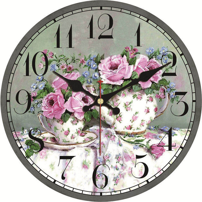Romantisk vintage veggklokke med blomstermotiv