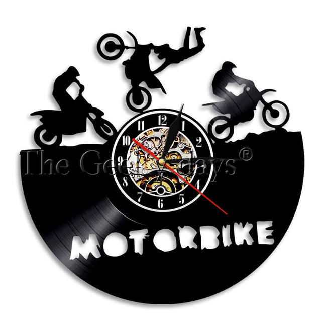 Veggklokke med motorsykkel motiv vinylplate