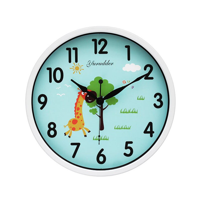 Rund veggklokke med sjiraff for barn