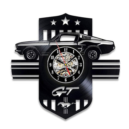 Ford Mustang bil vinylplate veggklokke