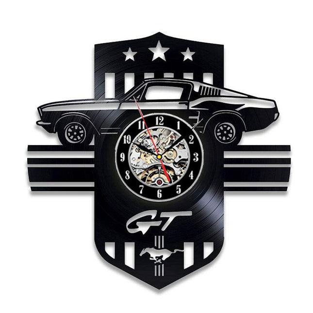 Ford Mustang bil vinylplate veggklokke