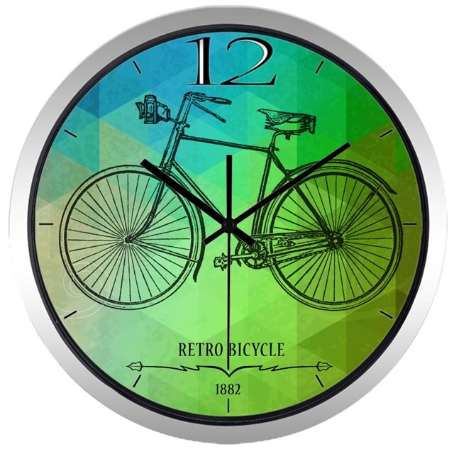 Rund vintage veggklokke med retro sykkelmotiv