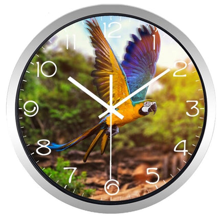 Rund veggklokke med papegøyemotiv